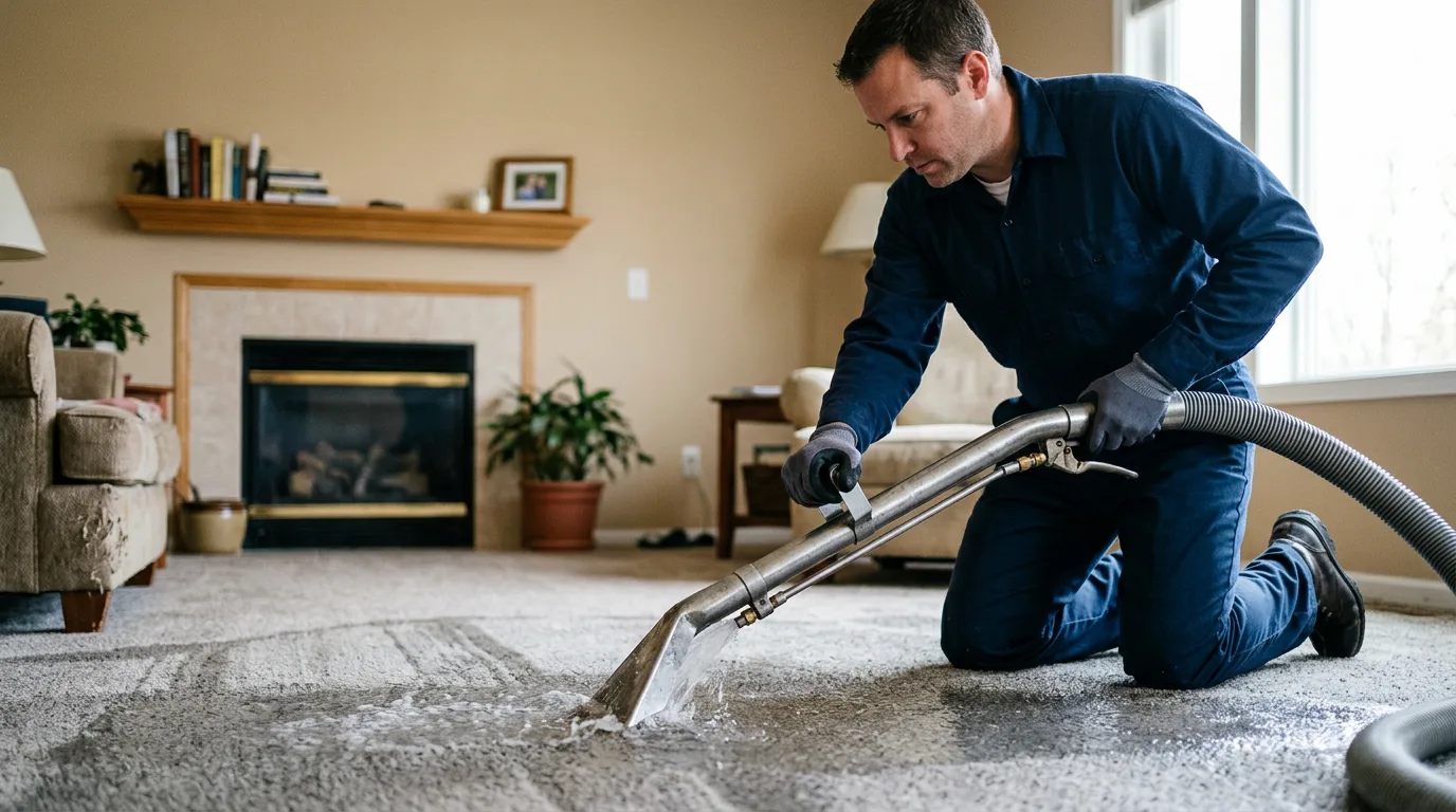 Water damage restoration technician working near Pecan Gap, TX